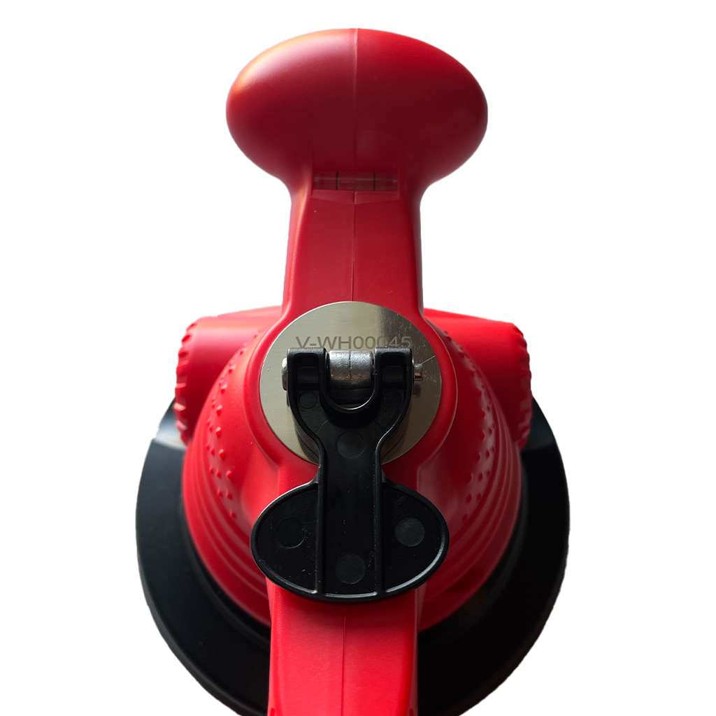 150671 close-up of LED control switch, bubble level, and suction pad on TuffQuake V12