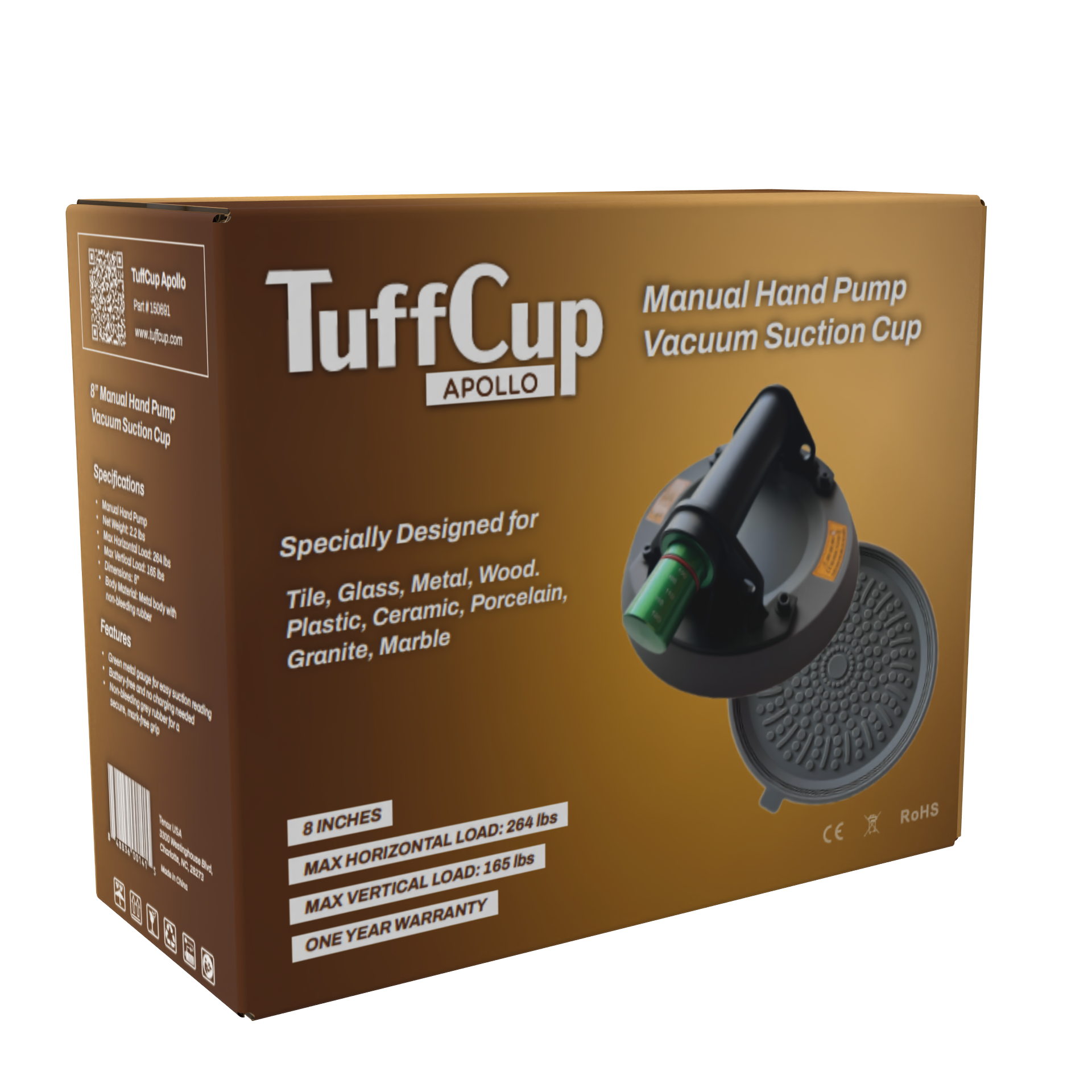 TuffCup Apollo 8" Manual Hand Pump Suction Cup – Heavy-Duty Vacuum Lifter for Stone, Glass & Tile