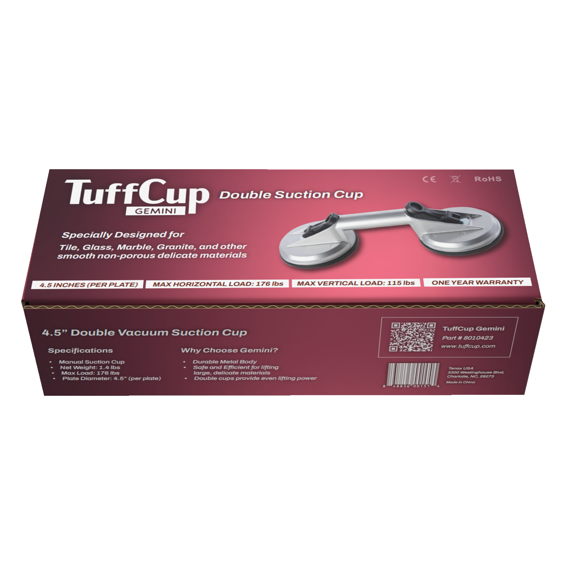 TuffCup Gemini Double Manual Suction Cup – Heavy-Duty Glass, Tile & Stone Lifter